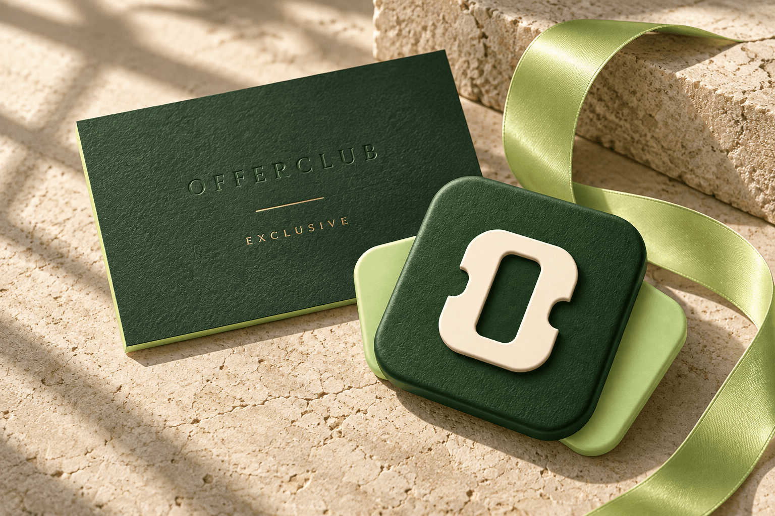 An OfferClub exclusive invitation in forest green, with the signature ticket icon